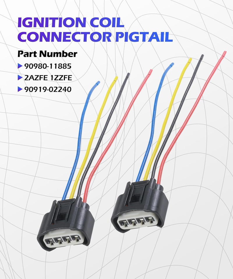 SCUARI 4PCS Ignition Coil Connector,Ignition Coil Wire Harness,Car Accessories Ignition Coil Female Connector Plug Harness Pigtail,4 Wire Automotive Coil Winee Cable,Replace #90980-11885 90980-11885 - Image 5